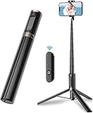 TONEOF 60' Cell Phone Selfie Stick Tripod,Smartphone Tripod Stand All-in-1 with Integrated Wireless Remote,Portable,Lightweight,Extendable Phone Tripod for 4''-7'' iPhone and Android(Black)