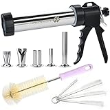 WILDDIGIT Professional Jerky Gun Kits, Stainless Steel Jerky Maker, Jerky Shooter, 1 Pound Easy Clean Beef Jerky Making Gun with 5 Stainless Nozzles and 5 Cleaning Brushes…