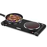 Cusimax Portable Electric Stove, 1800W Infrared Double Burner Heat-up In Seconds, 7 Inch Ceramic Glass Double Hot Plate Cooktop for Dorm Office Home Camp, Compatible w/All Cookware - Upgraded Version