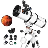 Telescope 150EQ Astronomical Reflector Telescopes for Adults - Manual Equatorial Telescope for Kids & Beginners.Comes with 2X Barlow Lens Phone Adapter,Stainless Tripod and Moon Filter & Sun Fliter