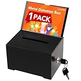 LINSIRON 1 Pack Metal Donation Box with Lock,Ballot Box with Sign Holder,Suggestion Box,Tip Box for Voting,Fundraising,Collection,6.3x4.72x3.94 Inch