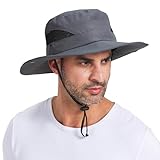 PFFY Sun Bucket Hat for Men 3” Wide Brim UPF 50+ Bucket Fishing & Beach Hats Darkgrey