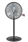 K Tool International Oscillating Pedestal Fan 24', Waterproof Industrial Fan with Stand and Aluminum Fan Blades 3-Speed Shop Metal Garage Warehouse Fan, Black KTI77726