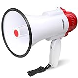 30 Watt Megaphone Bullhorn With Siren & Music, Lightweight Mini Bull Horn With Loud Speaker & Volume Control, 800 Yard Voice Range Mega Phone, Cheering Gifts for Kids & Adults Ages 14 15 16+ Years Old