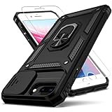 YZOK for iPhone 8 Plus Case,iPhone 7 Plus Case,iPhone 6 Plus Case,with Slide Camera Cover+ HD Screen Protector,Rotated Ring Kickstand Military Grade Shockproof Protective Cover-Black