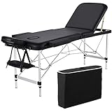 Topeakmart Massage Table Aluminum Massage Bed Spa Bed Therapy Table Collapsable Treatment Table Height Adjustable Salon Bed 84 Inch 3 Fold, Black