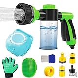 Pup Dog Jet Wash Hose Attachment,8 Spray Pattern Dog Washing Hose Attachment with Soap Dispenser,Dog Wash Sprayer with Pet Bath Brush Garden Hose Nozzle for Pet Showers,Car Washing,Watering Plants