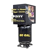 HPDAVV 208-230V Single-Phase Rotary Screw Air Compressor with Vertical ASME Tank - 7.5HP/5.5KW - 23CFM/175PSI - 60 Gallon ASME Tank - Industrial Air Compressed System Base Mounted Pack5-TU231