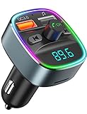 Nulaxy Bluetooth FM Transmitter for Car,Bluetooth Car Adapter with Dual USB Charging Car Charger MP3 Player Support TF Card & USB Disk,Hands Free Calling,7 Colors Led Backlit Light-Gray