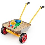 Costzon Kids Wheelbarrow, Heavy Duty Metal Wheel Barrel w/Steel Frame, Non-Slip Handles, All-Terrain Wheels for Sand, Snow, Plant Transfer, Outdoor Play for Toddlers Aged 2 Years and Up