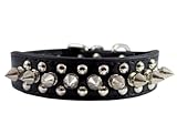 8'-10' Faux Leather Spiked Studded Punk Dog Collar 7/8' Wide for Small/X-Small Breeds and Puppies,Black