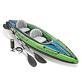 INTEX Challenger Inflatable Kayak Series: Includes Deluxe 86in Kayak Paddles and High-Output Pump – SuperStrong PVC – Adjustable Seat with Backrest – Removable Skeg – Cargo Storage Net