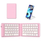 OMOTON Foldable Bluetooth Keyboard, Wireless Folding Keyboard, Multi-Device and Rechargeable, Portable Keyboard for iPhone, iPad, Android, Windows Laptop, Desktop, Tablet and PC (White Pink)