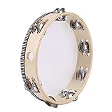 Tosnail 10 Inches Handheld Wooden Tambourine - Double Rows 16 Pairs Jingles