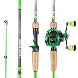 One Bass GT Spinning & Casting Reel and 2-Piece Fishing Rod Combo, Durable Graphite Rod, Ultra Light Fishing Reel for Anglers and Beginner- 7' Casting Pole with Right Handed Baitcasting Reel
