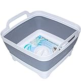 DUYKQEM Dish Basin Collapsible with Drain Plug Carry Handles for 9 L Capacity, Collapsible Sink Tub, Dish Wash Basin, Portable Dish Tub, Foldable Dishpan for Camping Dish Washing Tub and RV Sink