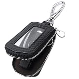VSLIH Universal Vehicle Car Key case Genuine Leather Car Smart Key Chain Keychain Holder Metal Hook and Keyring Zipper Bag for Remote Key Fob