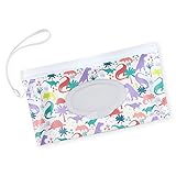 Itzy Ritzy Reusable Wipe Pouch – Take & Travel Pouch Holds Up to 30 Wet Wipes; Includes Silicone Wristlet Strap; Darling Dinosaurs
