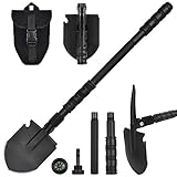 Yeacool Folding Shovel, (24.21'') Camping Shovel, Survival Off Road E Tool Shovel, with Pickaxe, Portable Bag, High Carbon Steel, for Digging, Backpacking, Hiking, Gardening, Emergency, Outdoor