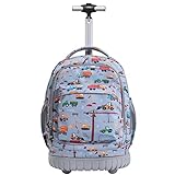 SKYMOVE 18 inches Wheeled Rolling Backpack for Boys and Girls Multi-Compartment School Students Books Laptop Trolley Bag Short Trip Carry-on, Light Gray Car