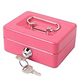 Small Cash Box with Lock and Slot, Lovndi Money Box for Cash, Piggy Bank for Kids, Pink