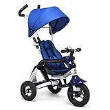 Costzon Baby Tricycle, 6-in-1 Foldable Steer Stroller, Learning Bike w/Detachable Guardrail, Adjustable Canopy, Safety Harness, Folding Pedal, Storage Bag, Brake, Shock Absorption Design, Blue