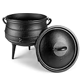 Bruntmor Pre-Seasoned Cast Iron Cauldron | African Potjie Pot with Lid | 3 Legs for Even Heat Distribution - Premium Camping Dutch oven Cookware for over-the-fire Cooking - 6 Quarts (Medium)