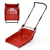 Goplus Snow Shovel, 26' x 24' Folding Poly Sleigh Scoop Pusher with U-Handle & Wheels for Backyard Walkways Driveway, No Assembly Needed(Red)