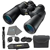 Nikon Aculon A211 10-22x50 Binoculars (8252) Black Bundle with Tripod Adapter, Nikon Lens Pen, Carry Case, Neck Strap, and Lens Cloth Compact for Adults for Bird Watching, Hunting, and Sporting