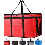 Bodaon Insulated Food Delivery Bag for Pizza Delivery, Grocery- Cooler Bag, Food Warmers for Parties, Catering Supplies for Doordash, Thermal Bags for Cold and Hot Food Carrier (Red, XXX-Large, 1-Pack