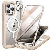 Miracase Magnetic for iPhone 15 Pro Max Case 6.7'' [Compatible with Magsafe] Full-Body Drop Proof Bumper Phone Case for iPhone 15 Pro Max with Built-in 9H Tempered Glass Screen Protector,Pale Yellow