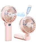 Gaiatop Portable Handheld Misting Fan, 4000mAh Rechargeable Personal Mister Fan, 4 Adjustable Speed Mist Fan, 180°Foldable, Mini Face Steamer for Trave, Camping, Outdoors, Makeup, Pink