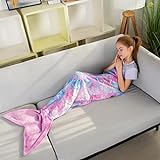 Toddler Mermaid Tail Blankets Glittering Cozy Soft Flannel Rainbow Colorful Gifts All Season for Toddlers/Kids