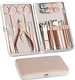 Manicure Set, Pedicure Kit, Nail Clippers, German High Carbon Stainless Steel Professional Grooming Kit, 18 In 1 Nail Tools with Rose Glod Luxurious Travel Case For Men and Women 2023 (Rose Gold)