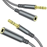 Headphone Extension Cable, [2-Pack, 6.6ft Hi-Fi ] 3.5mm Extension AudioMale to Female Aux Adapter Hi-Fi Sound Stereo Extender Cord for Headset, iPhone, iPad, Smartphones, Tablets & More (Grey)