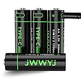 AA Lithium Rechargeable Batteries - 4Pack Smart Rechargeable AA Batteries by JWWYJ,Lithium Ion 1.5v 2550 mWh, Type C Battery Charging Cable, LED Charge Indicator