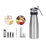 Whipped Cream Dispenser 500ml - Professional Culinary Cream Whipper with 3 STAINLESS STEEL DECORATING TIPS PLUS 4 INJECTOR TIPS, Lightweight, Durable Aluminum Body(8g N2O cartridges sold separately)