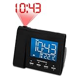 Magnasonic Projection Alarm Clock with AM/FM Radio, Battery Backup, Auto Time Set, Dual Alarm, Nap/Sleep Timer, Indoor Temperature/Date Display with Dimming & 3.5mm Audio Input - Black (EAAC601)