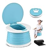Portable Potty for Toddler Travel Foldable Potty Seat for Toddler Training Toilet for Kids Boys Girls Car Potty On The Go Potty Travel Potty Chair for Camping Park Indoor/Outdoor -15PCS Cleaning Bags