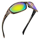 KastKing Hiwassee Polarized Sport Sunglasses for Men and Women, Gloss Tal Brown/Silver Frame, Smoke - Chartreuse Mirror