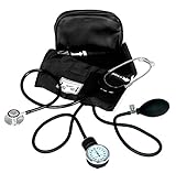 Dixie EMS Aneroid Sphygmomanometer and Dual Head Stethoscope Set with Adult Size Blood Pressure Cuff, Calibration Key and Carrying Case – Black
