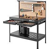 VEVOR Workbench A3 Steel Work Bench for Garage max. 1500W Heavy Duty Workbench 220lbs Weight Capacity 0.47' Bench top Thickness Hardwood Workbench 1.5m Cable 4xAC outlets 2xUSB Ports 30xHooks
