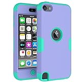 Callyue iPod Touch Case Compatible Apple iPod Touch 5th 6th & 7th Generation, PC + Silicone 2-in-1 Cover Protective Case for iPod Touch 7/6 / 5 - Purple + Green