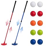 Lenwen 2 Pcs Golf Putter for Men Women Kids Adjustable Length Two Way Putter Right or Left Handed Golfers Mini Golf Club with Practice Balls for Toddler Children Teenager Junior Adult(Blue, Red)