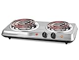 OVENTE Electric Countertop Double Burner, 1700W Cooktop with 6' and 5.75' Stainless Steel Coil Hot Plates, 5 Level Temperature Control, Indicator Lights and Easy to Clean Cooking Stove, Silver BGC102S