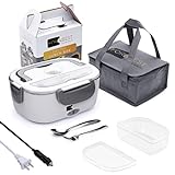 Electric Lunch Box Food Heater - FORABEST 2-In-1 Portable Food Warmer Lunch Box for Car & Home – Leak proof, 2 Compartments, Removable 304 Stainless Steel Container, SS fork & spoon and Carry Bag