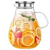Glass Pitcher with Lid,88 Ounces -2500ml with Precise Scale Line, Hot/Cold Water Jug, Juice and Iced Tea Beverage Carafe with Lid