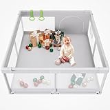 Fodoss Baby Playpen, Playpen for Babies & Toddlers, 47x47' Small Baby Play Pen,Toddler Playpen for Apartment,Play Yard for Baby,Baby Activity Play Fence, Extra Large Baby Playard, 47x47' Light Grey