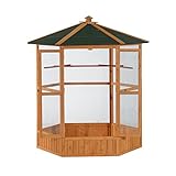 PawHut 69' Large Wooden Hexagonal Outdoor Aviary Flight Bird Cage with Covered Roof