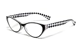 Calabria Emily Cateye Reading Glasses +1.50 Black White Checkers Women Stylish Fashion Eyeglasses Cat Eye One Power Readers